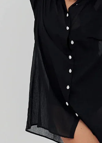 Puka Shell Shirt Dress/Coverup - Black