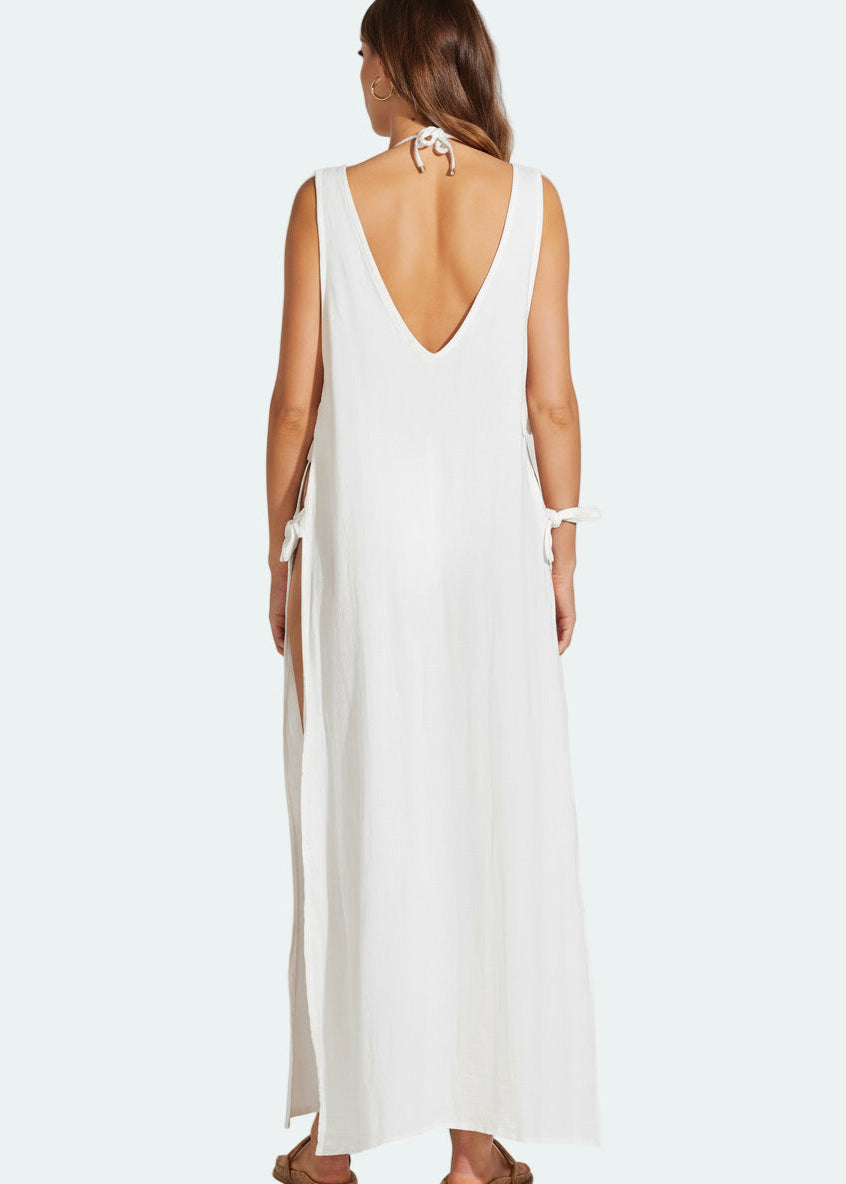 Riviera Dress - White Crinkle Linen