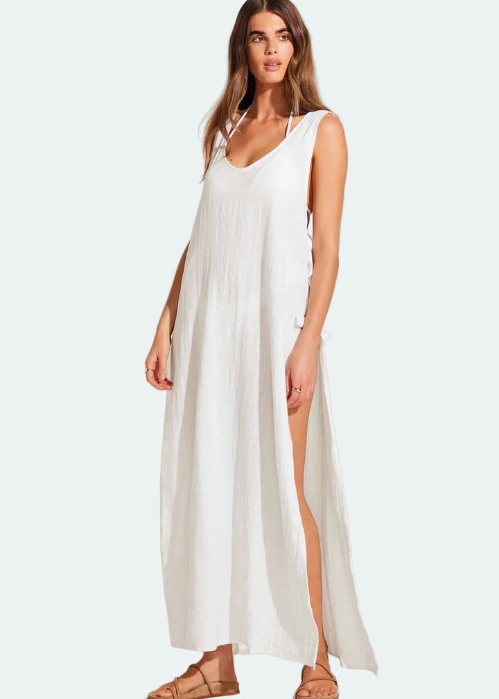 Riviera Dress - White Crinkle Linen