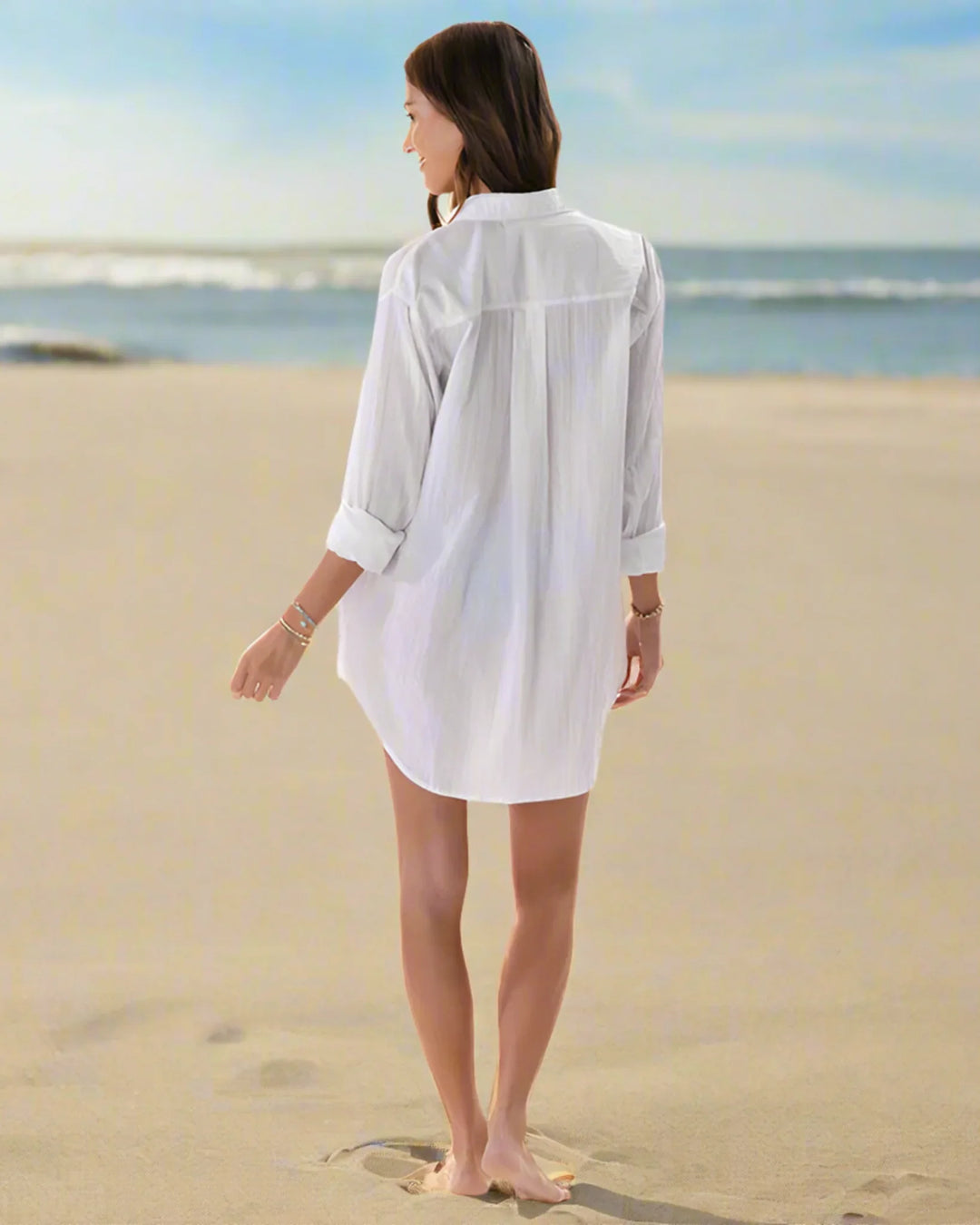 Boyfriend Button Up White - Turquoise Waters