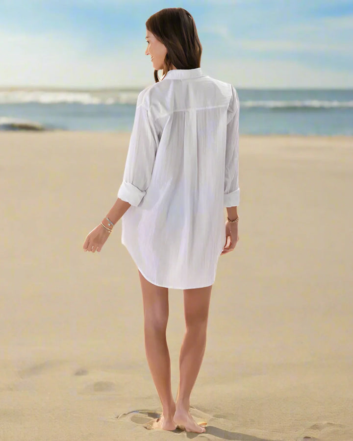 Boyfriend Button Up White - Turquoise Waters