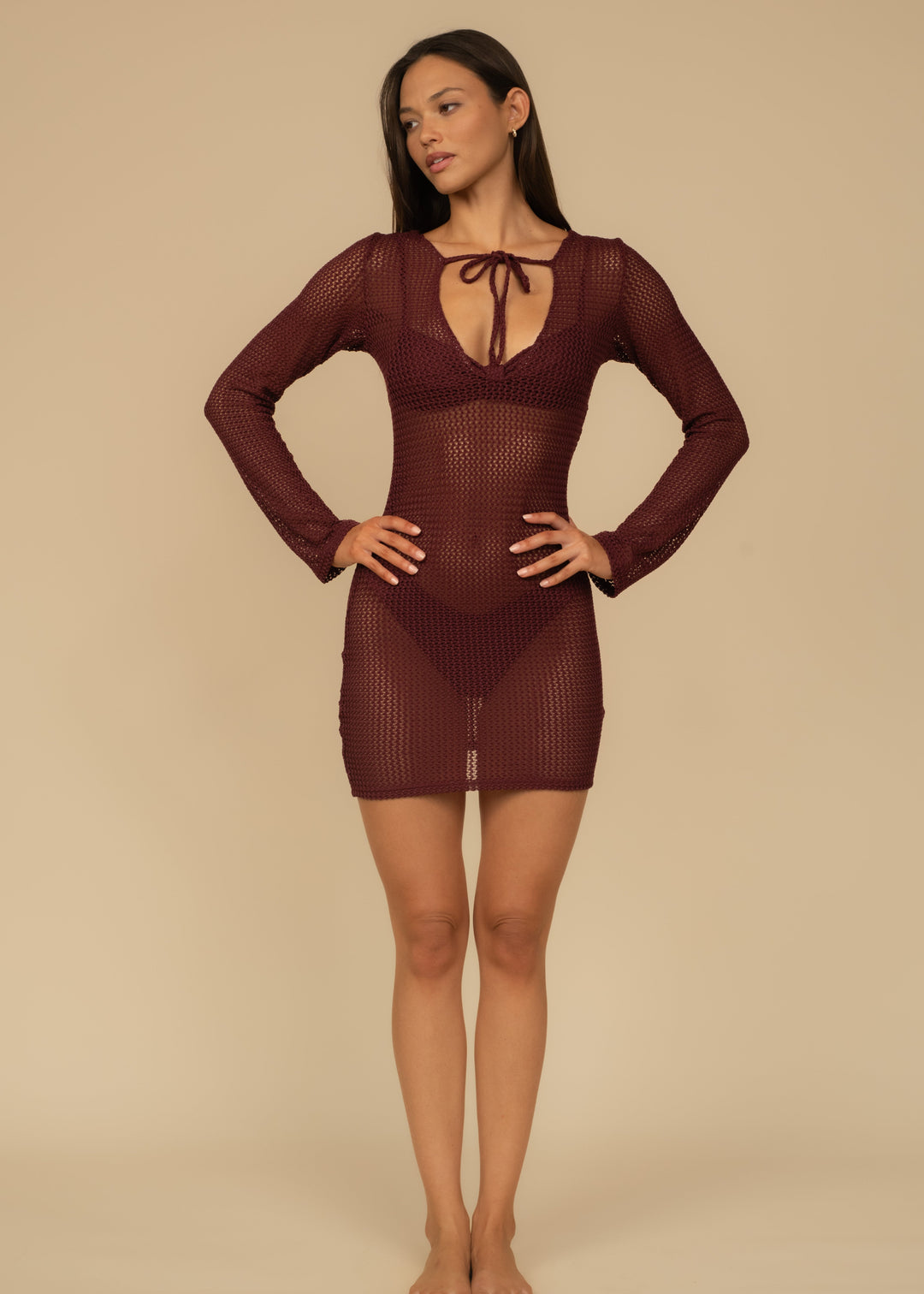 Sophia Dress Cover-Up -Maroon Crochet